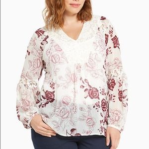 TORRID | Floral Print Chiffon Lace Inset Top